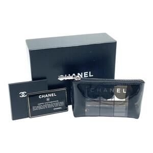 CHANEL 2002-2003 Vinyl Coco Windows Line Cosmetic Pouch Black Clear With Box